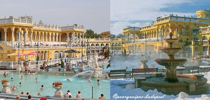 thermes-szechenyi-ete-hiver Thermes Széchenyi en été et en hiver